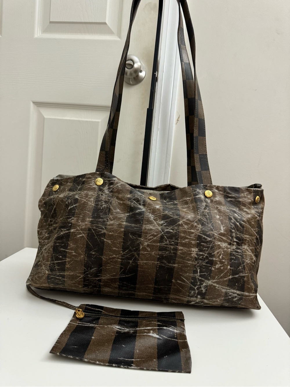 Authentic Vintage Fendi Pequin Tote Bag 43325960059 Made In Italy - Picture 3 of 16